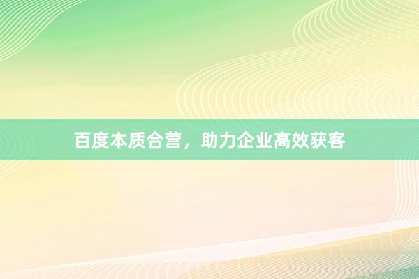 百度本质合营，助力企业高效获客